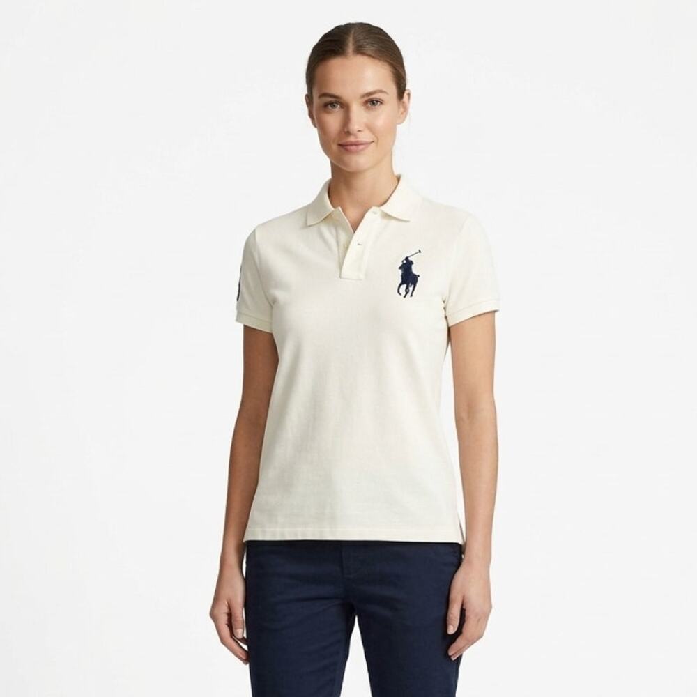 Polo Ralph Lauren Polo Shirt Women’s L White Pony Logo Short Sleeve Skinny Fit